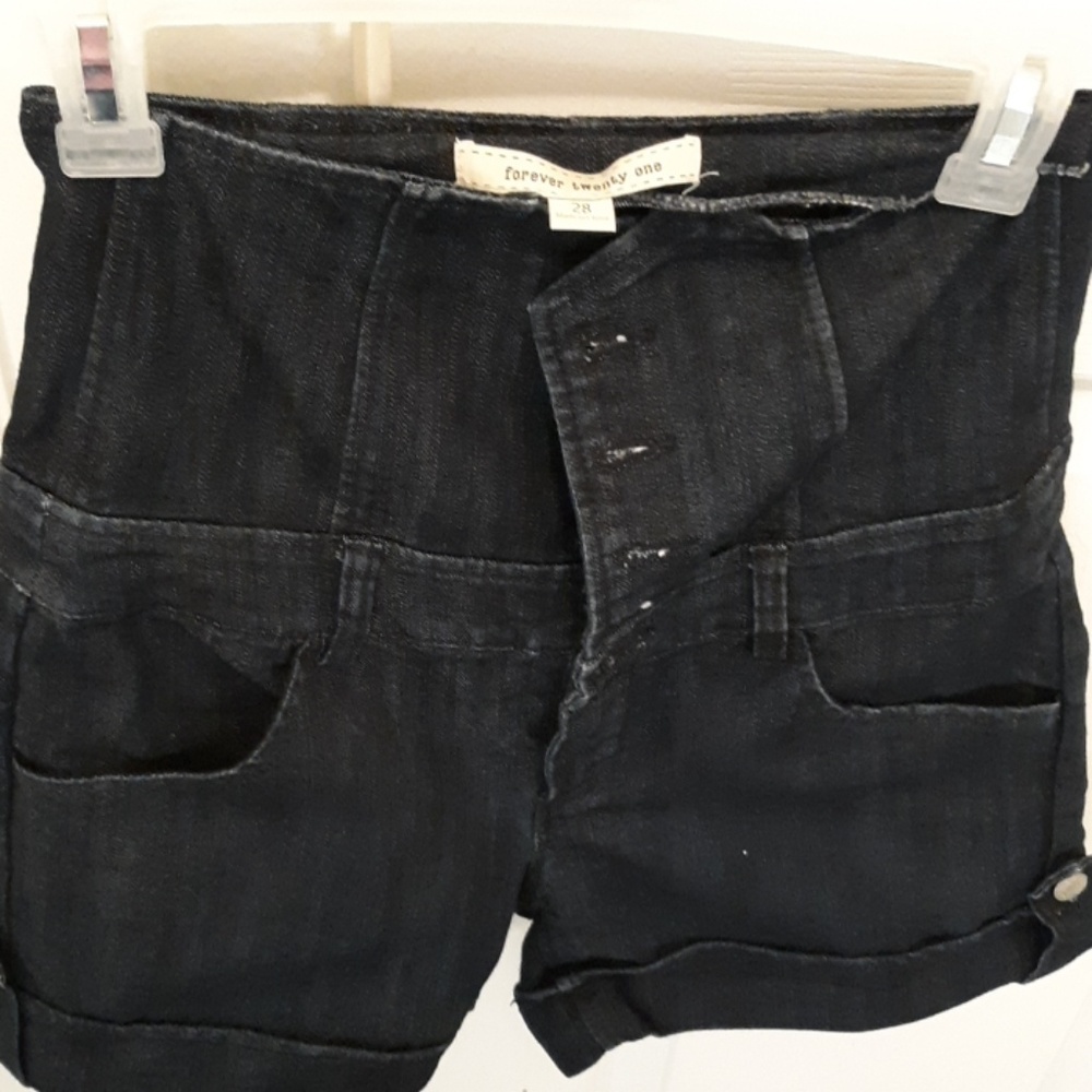 High-waisted denim button-fly shorts